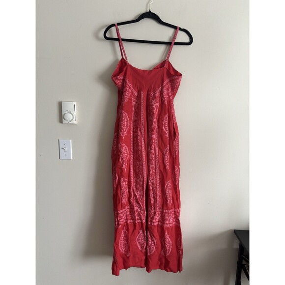 Free People Feel the‎ Sun Jumpsuit Romper Womens 6 Small Red Linen Boho Festival - Picture 7 of 7